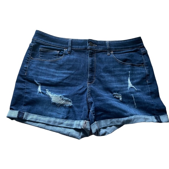 Universal Thread High Rise Midi Distressed Denim Jean Shorts Sz 14 - Picture 1 of 7